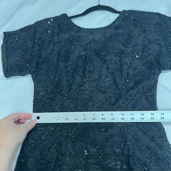 Vintage Women's In Fashions Sequin Beaded Button Front Sheath Dress Black Small - Picture 7 of 7